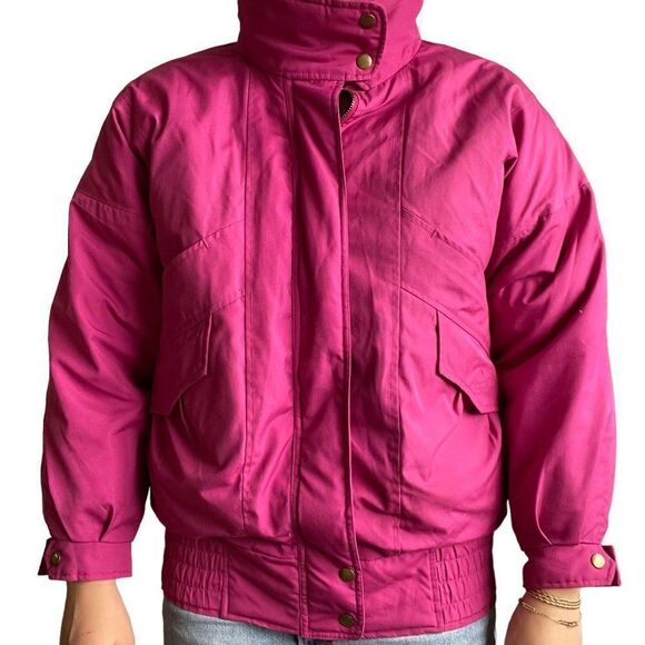 Vintage 80s Womens Fuchsia Pink Goose Down Puffer Ski Winter Jacket Sz S - Picture 4 of 9
